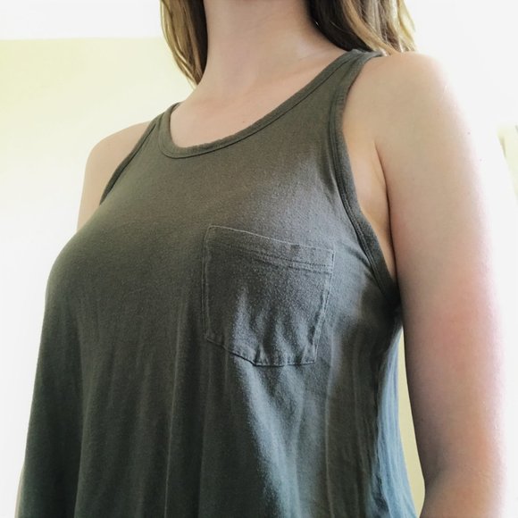 American Eagle Olive Green Pocket Tank Top - Picture 2 of 5
